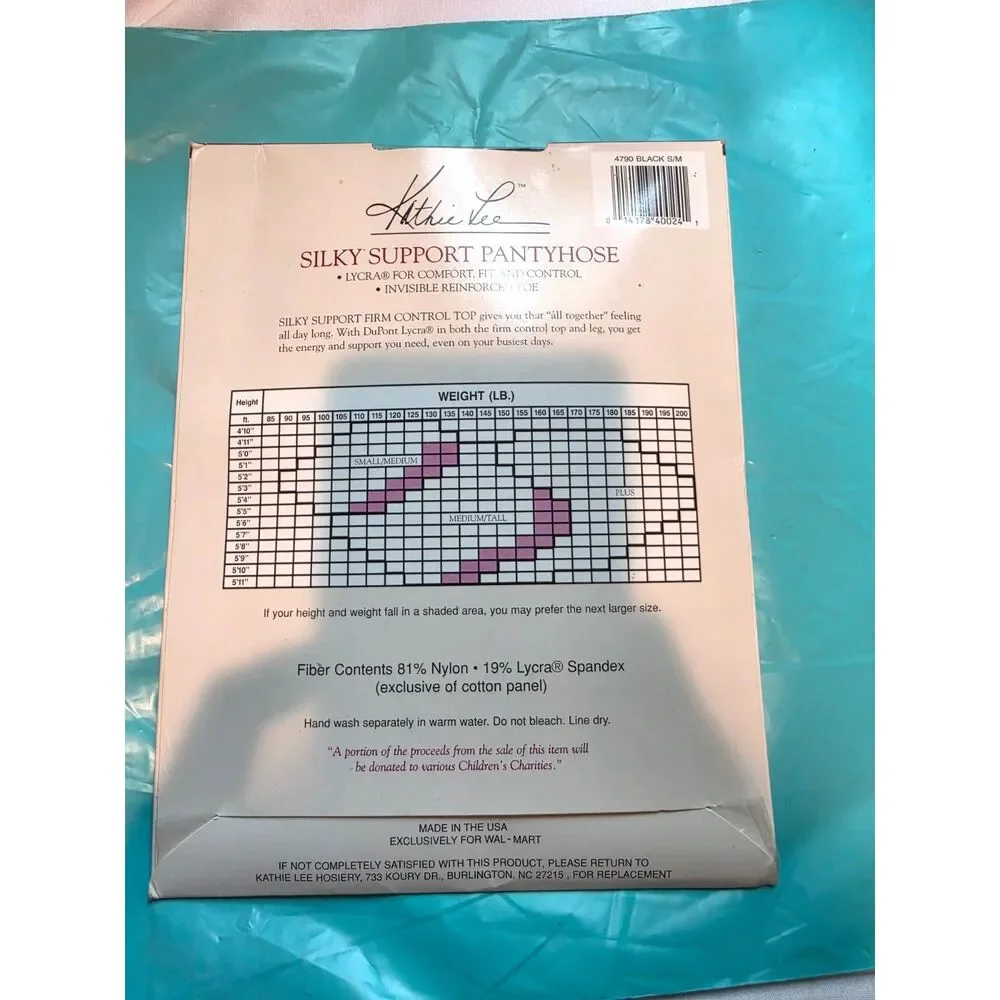 Vintage Kathie Lee Collection Pantyhose Silky Sheer Support, Black, Size S/M